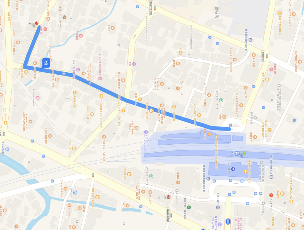 フランジパニ鎌倉までの経路